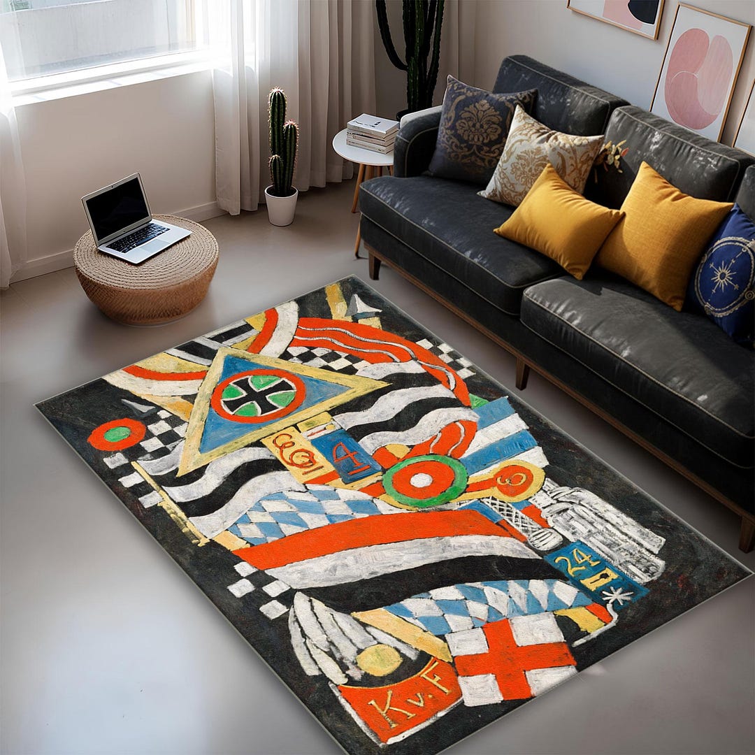 German Modern Rug Marsden Hartley German Officer 1914 Rug, Modernist Abstract Art Carpet ...