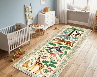 Jungle Animal Runner Rug, Tropical Nursery Decor