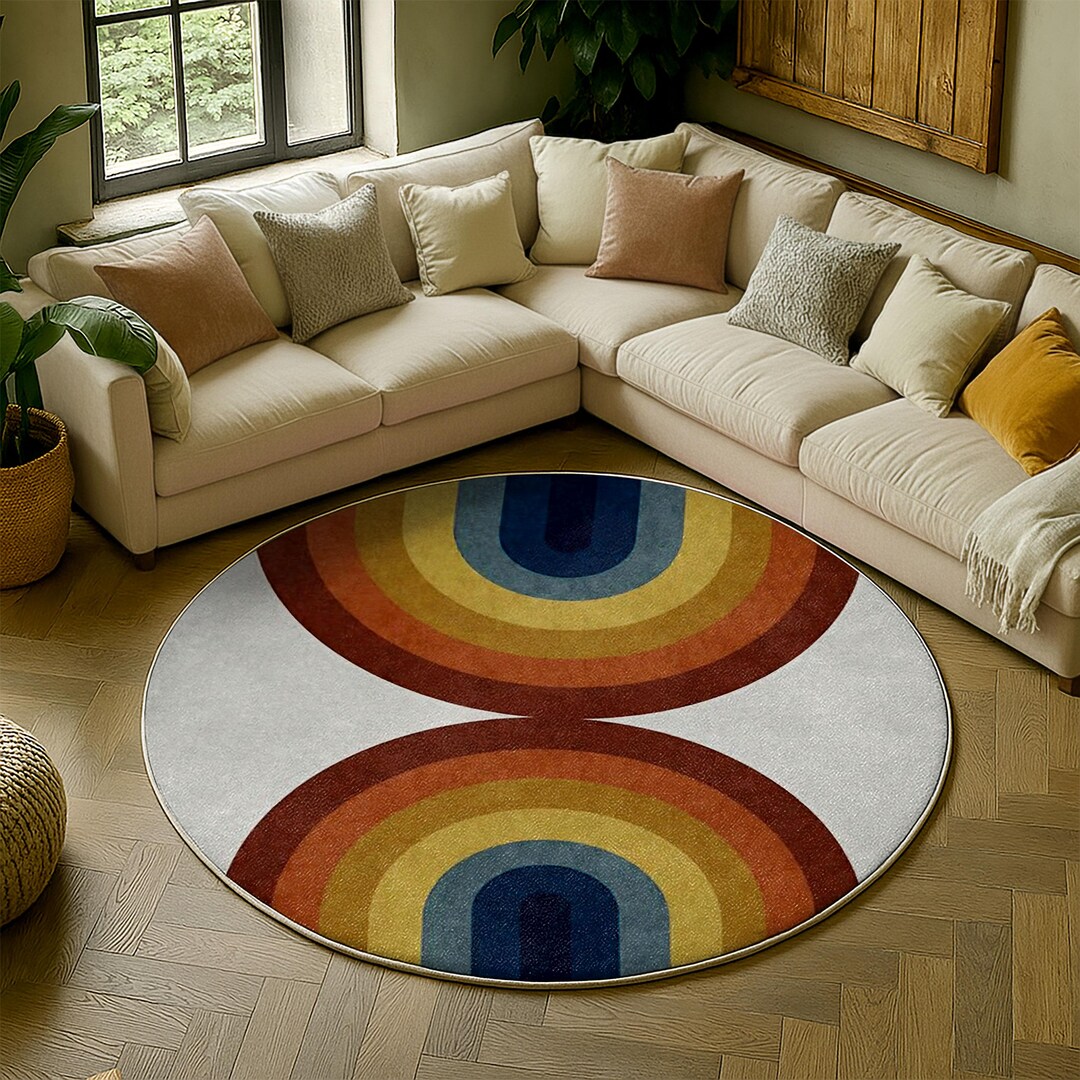 Round Arch Rug Retro Rainbow Round Rug | Boho Arch Floor Carpet - Etsy