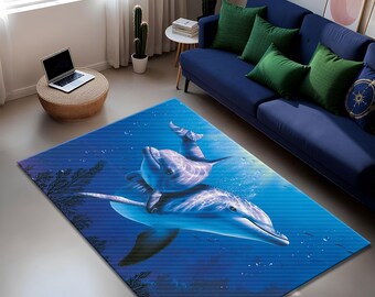 Alfombra con diseño de delfines y vida marina submarina, decoración infantil