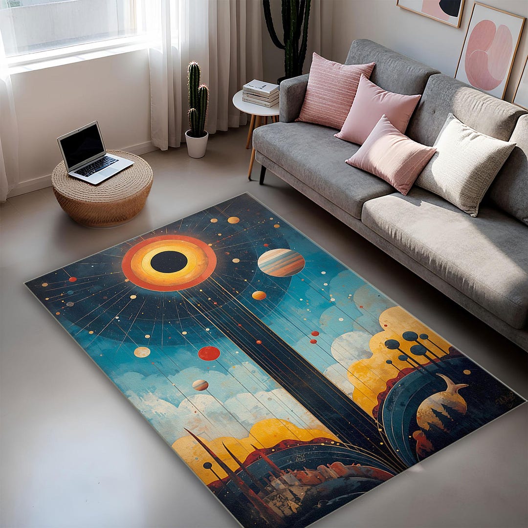 Trippy Space Art Psychedelic Geometric Rug, Dijital Baskı Modern Halı ...