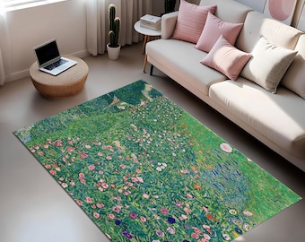 Gustav Klimt Rug, Italian Garden Landscape, Washable Non-Slip Rug