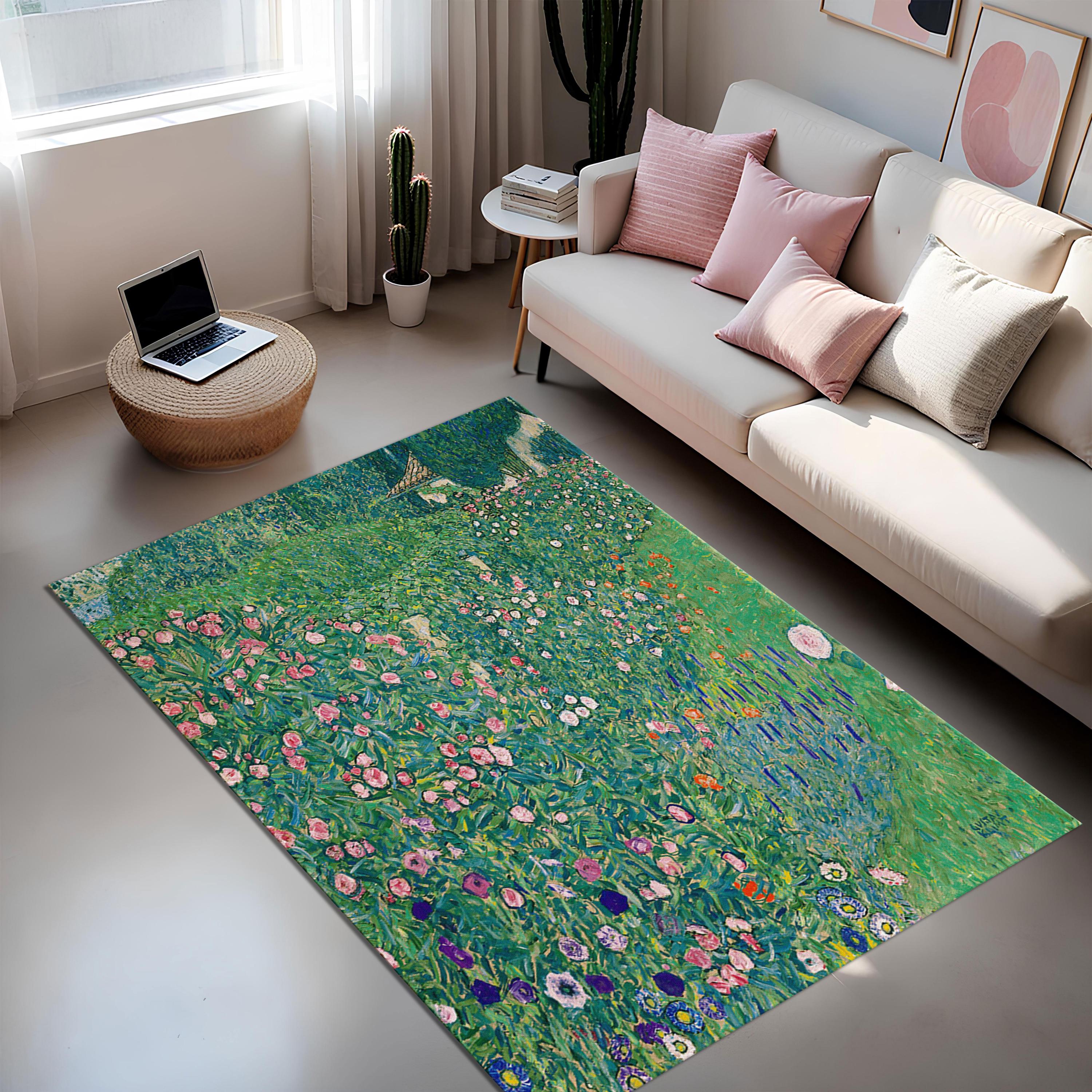 Gustav Klimt Rug, Italian Garden Landscape, Washable Non-slip Rug