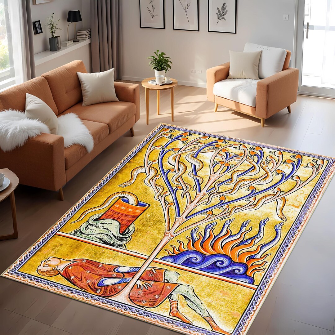 Manuscript Rug Aberdeen Bestiary Salamander Rug, Medieval Manuscript Art Carpet ...