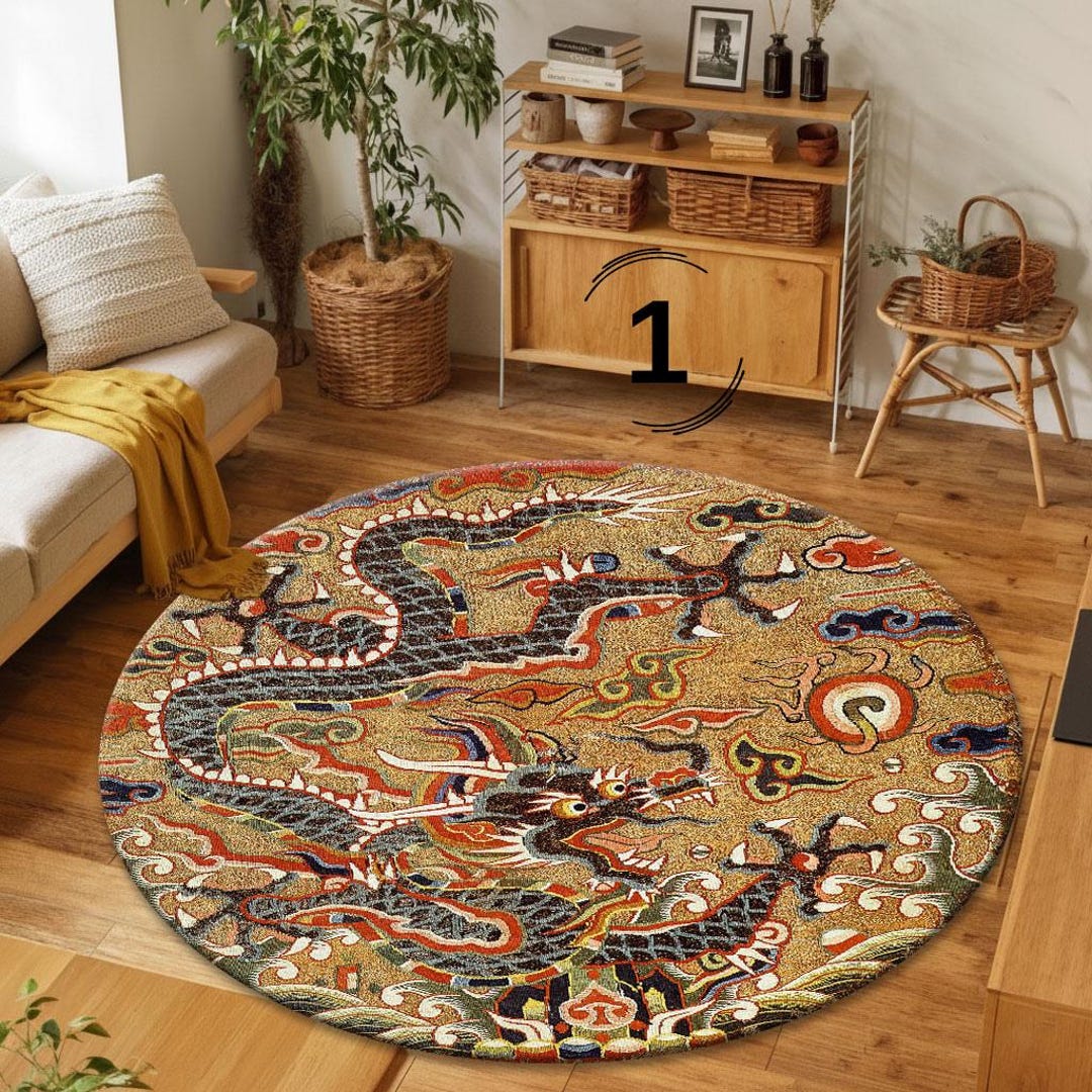 Vintage Chinese Dragon Round Rug, Oriental Art Carpet, Asian Decor ...