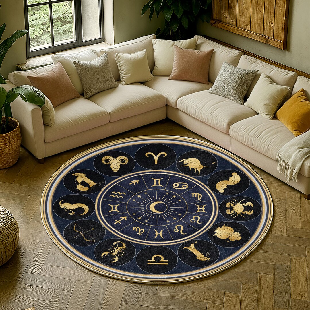 Astrological Rug Zodiac Tarot Round Rug, Mystic Astrology Decor - Etsy