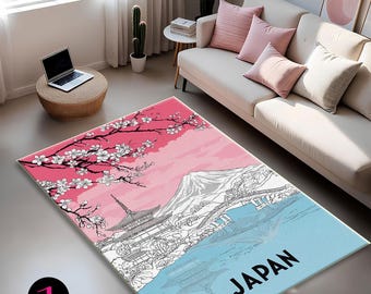 Japan Sakura Landscape Rug – Fuji Mountain & Cherry Blossom Floor Mat