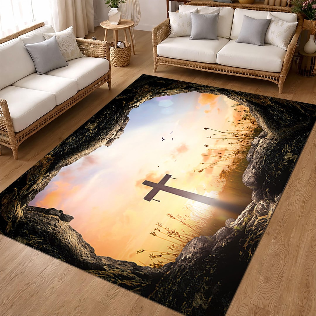 Jesus Rugs Graphics Resurrection Jesus Christ Rug, Crucifixion Art Carpet, Christian ...