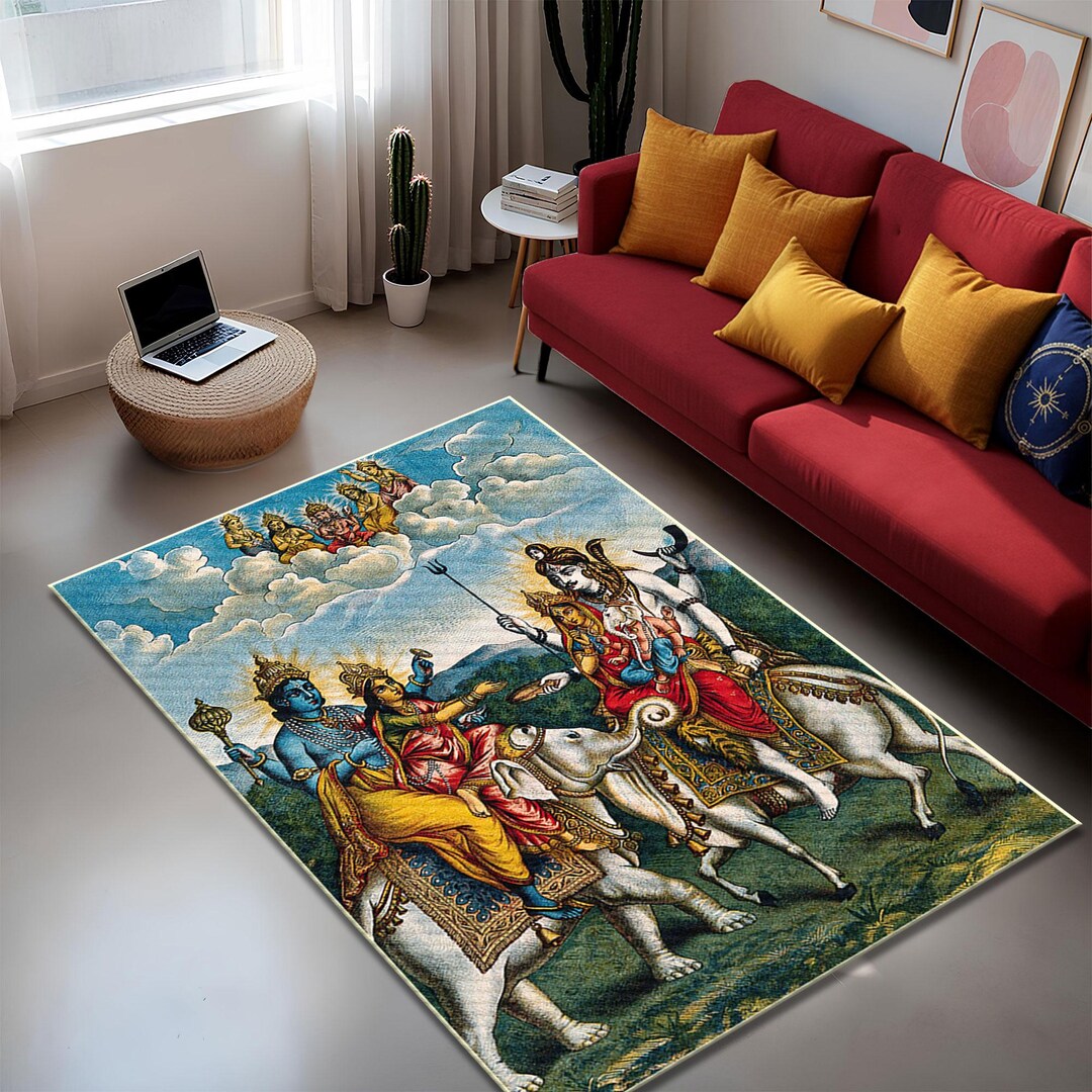 Vishnu Lakshmi Shiva Ganesha Rug, Vintage Hindu Art Print, Mythology ...