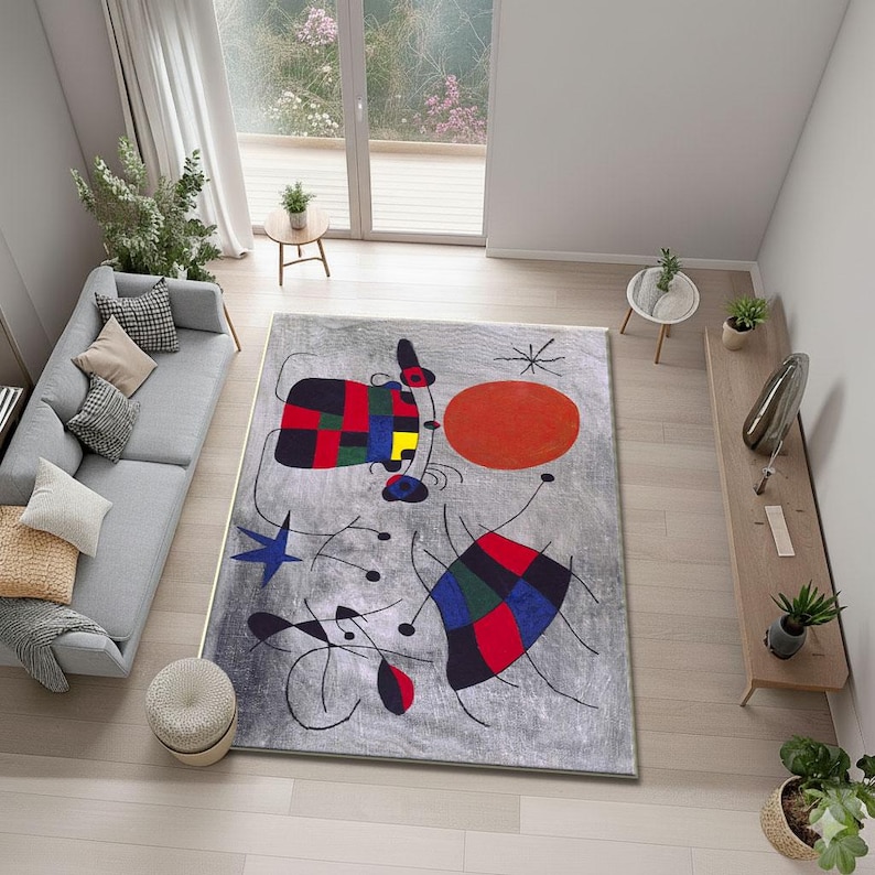 Miro Design Rug Joan Miró Surreal Art Rug, Modern Abstract Large Area Rug, Colorful ...