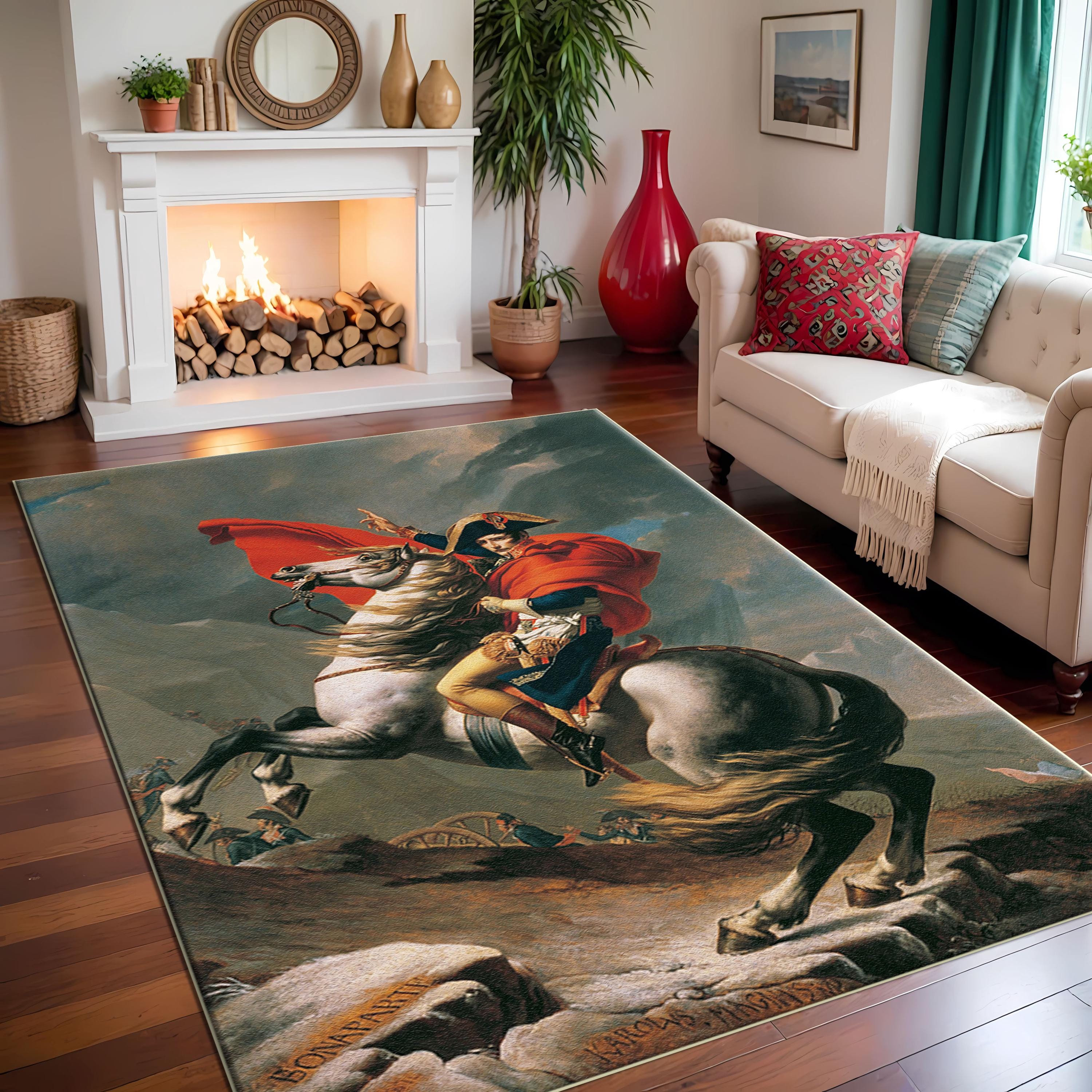 Napoleon Crossing the Alps Rug, Neoclassical History Art Carpet