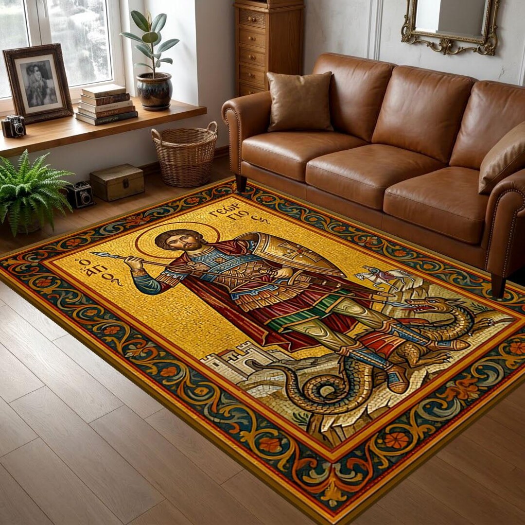 Orthodox Rug Byzantine Jesus Mosaic Rug: Vintage Orthodox Icon Art, Bamboo Soft Rug ...
