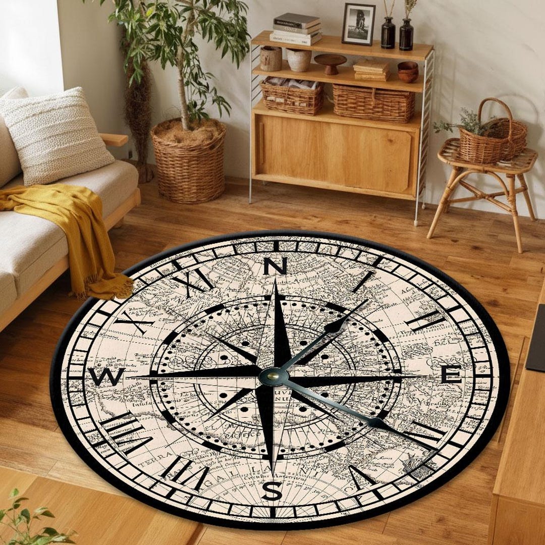 Round Compass Rug, Medallion Design, Living Room Decor - Etsy