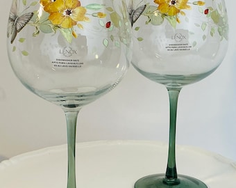 Lenox Butterfly Meadow Wine Glasses Set of 2 – Floral Butterfly Balloon Stemware