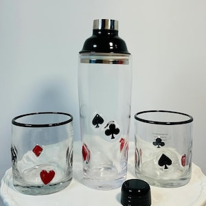 Anthropologie Dupe Poker Casino Set of Whiskey Glasses & Shaker image 2