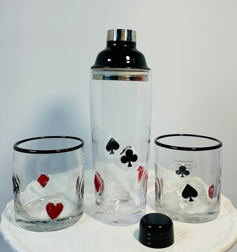 Anthropologie Dupe Poker Casino Set of Whiskey Glasses & Shaker image 2