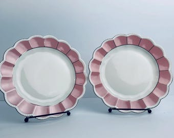 Juego de 2 platos de postre Grace Teaware de 20 cm (8 pulgadas) con borde festoneado rosa - Estilo rústico