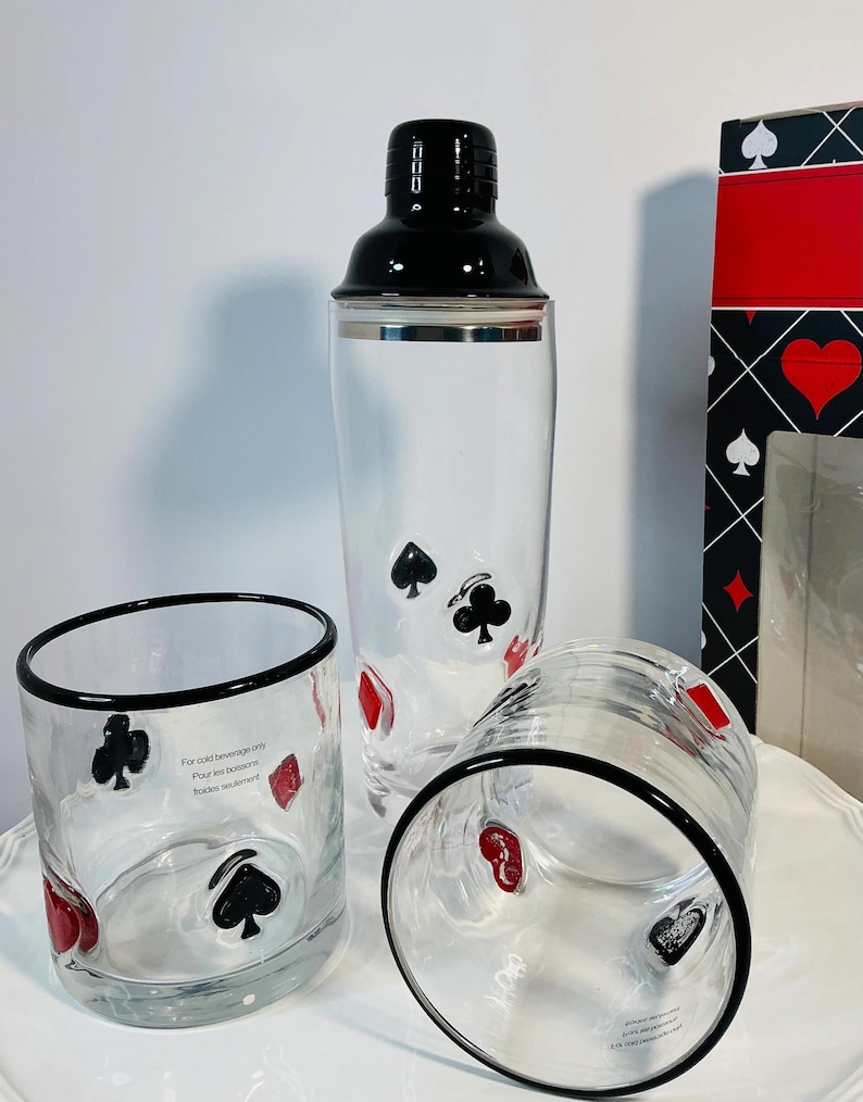 Anthropologie Dupe Poker Casino Set of Whiskey Glasses & Shaker image 8