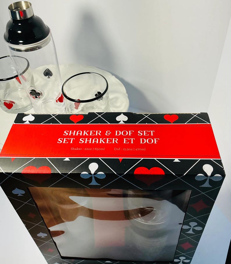 Anthropologie Dupe Poker Casino Set of Whiskey Glasses & Shaker image 9