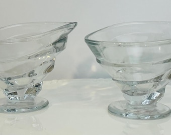 Vintage Style Glass Dessert Cups Set of 2 - Ice Cream Sundae Bowls