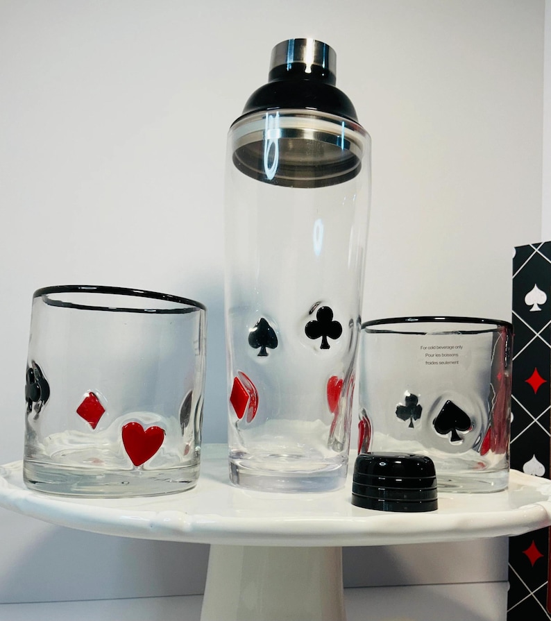 Anthropologie Dupe Poker Casino Set of Whiskey Glasses & Shaker image 4