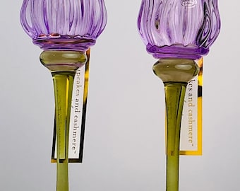 Cupcakes & Cashmere Tulip Glass Candle Holders Set of 2 -Purple 8.5” or Gold 7.5” Variants