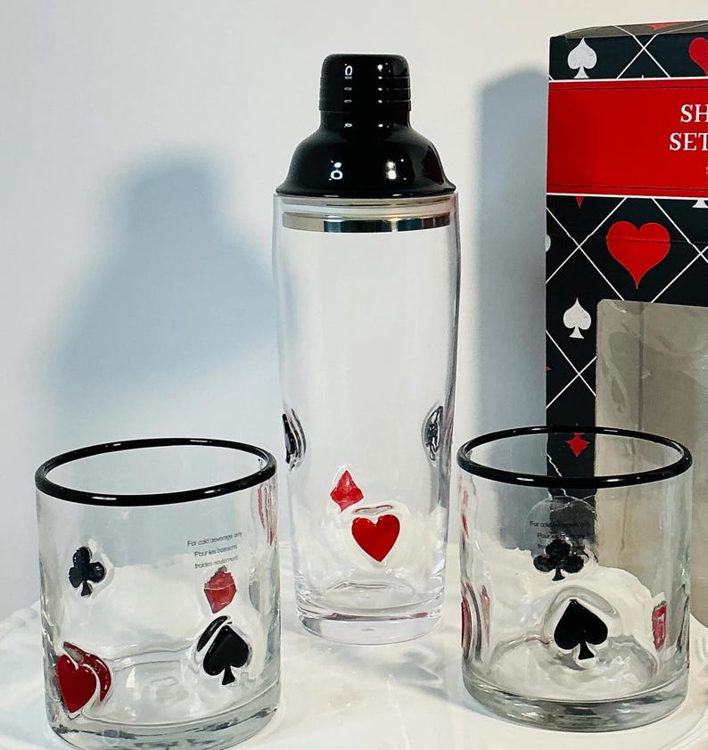 Anthropologie Dupe Poker Casino Set of Whiskey Glasses & Shaker image 10
