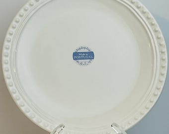 Portugal 11-Inch Dinner Plate - White Beaded Rim Farmhouse Style Ceramic Plate