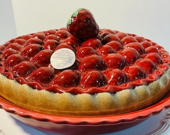 Tarta de cerámica portuguesa con tapa - Plato de frutas de mayólica de 30 cm (variantes de fresa y frutos rojos)
