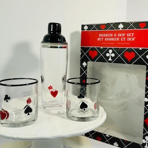 Anthropologie Dupe Poker Casino Set of Whiskey Glasses & Shaker image 1
