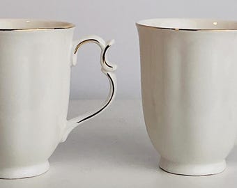 グレースティーウェア 高級磁器マグカップ 2個セット - ホワイト（ゴールドリム）