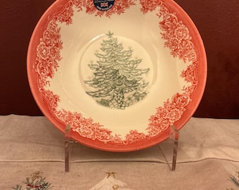Royal Stafford Big Bowl 9” Red Border With Green Christmas Tree