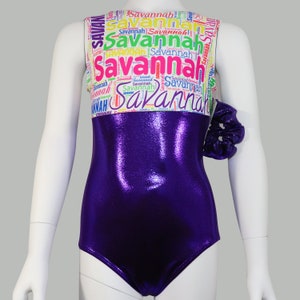 Personalized Purple Gymnastics Leotard: Custom Name, Matching Scrunchie