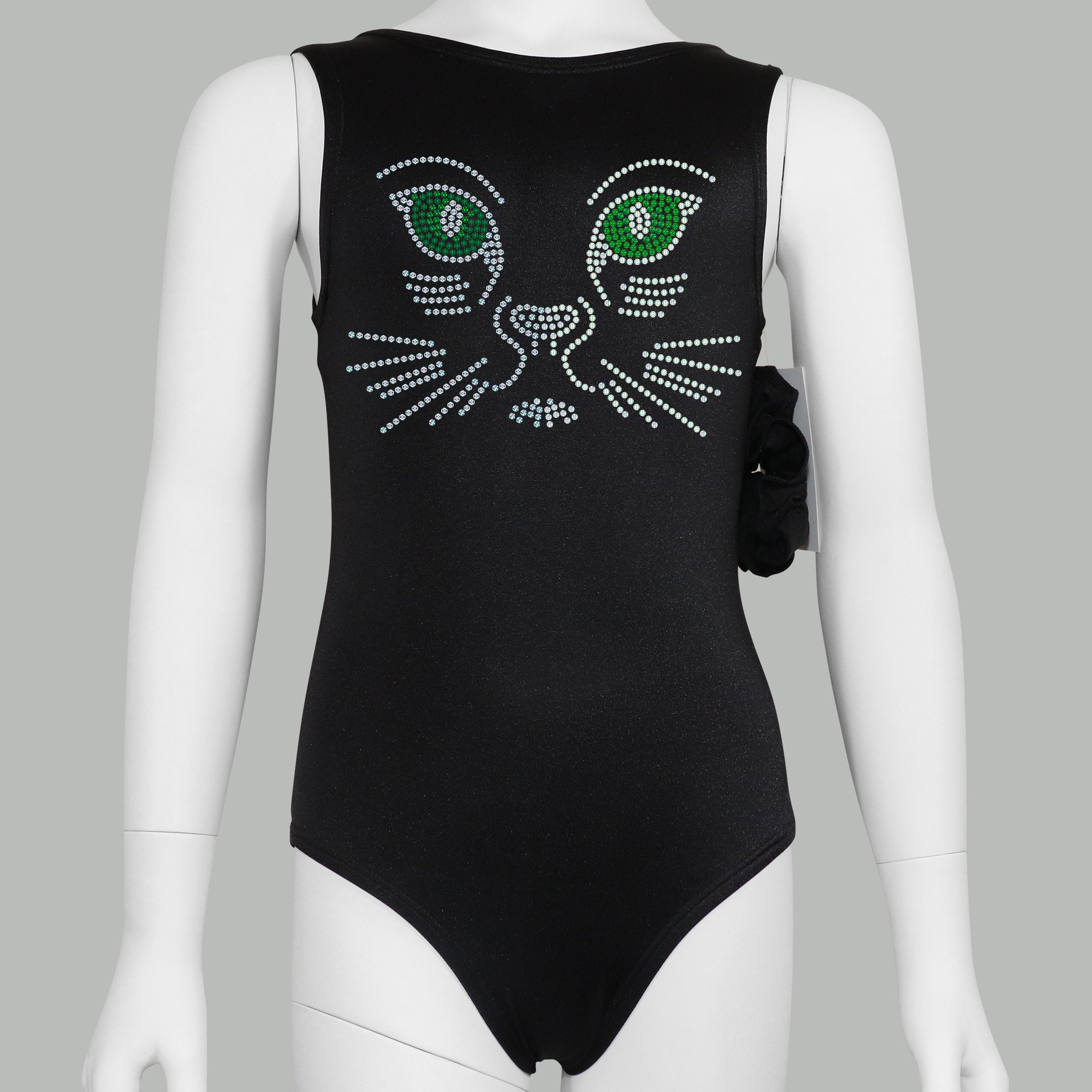 Black Cat Gymnastics Leotard, Halloween Costume with Scrunchie