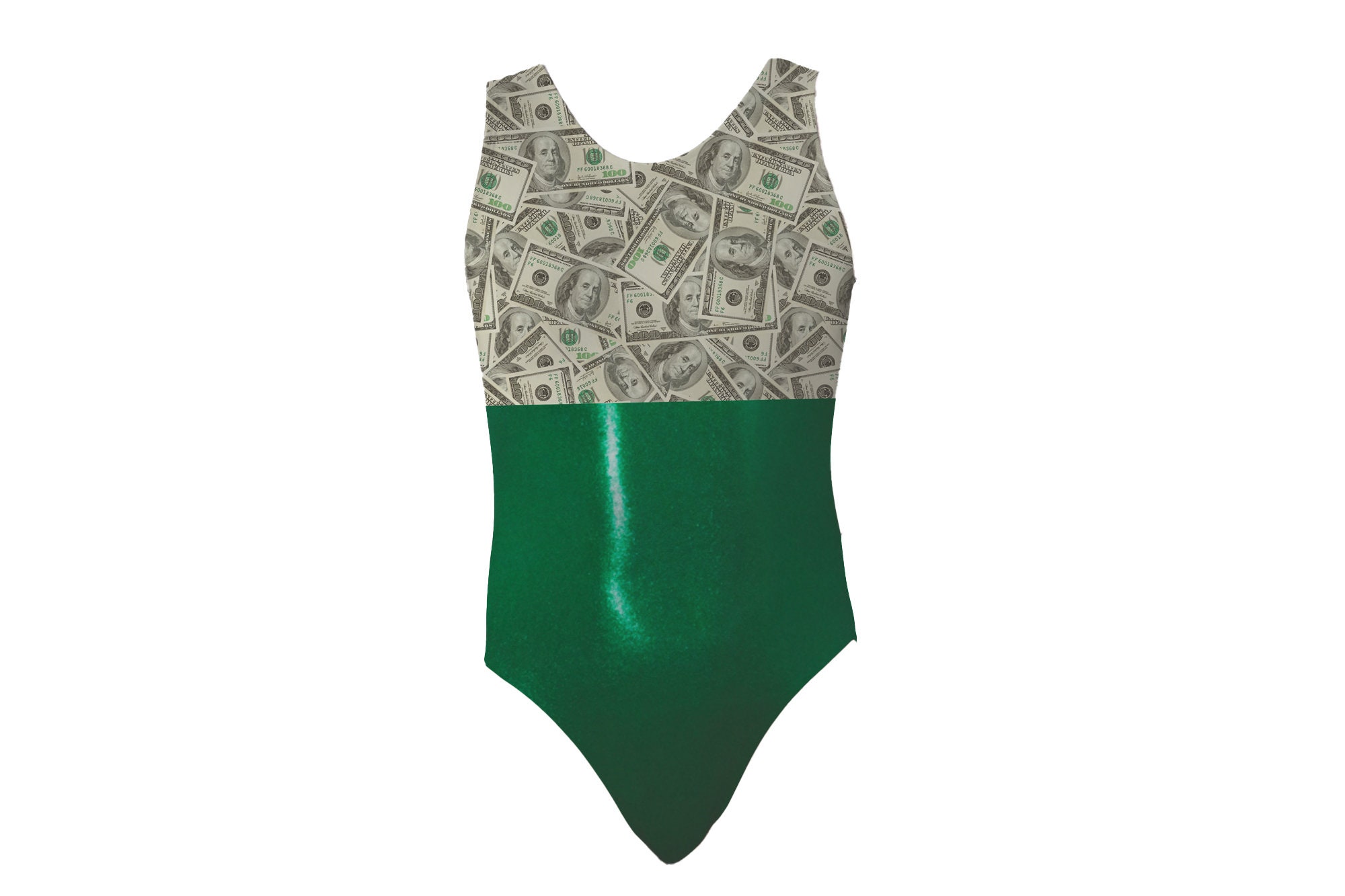 One Piece High Waisted Bikini Swimsuit Money Hundred Dollar Bill Print  Bodysuit Exotic Pole Dancewear Stripper Wear Rave Outfits Leotard 