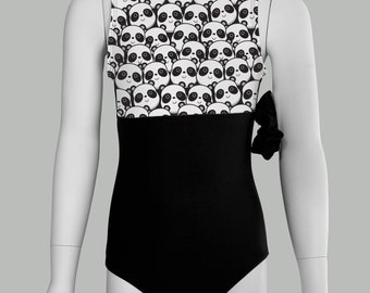 Panda Gymnastics Leotard, Kids Dance Bodysuit with Scrunchie
