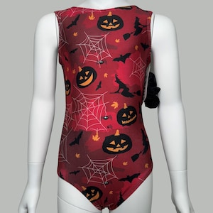 Halloween Gymnastics Leotard: Pumpkins, Spiders, Witches - Includes Scrunchie