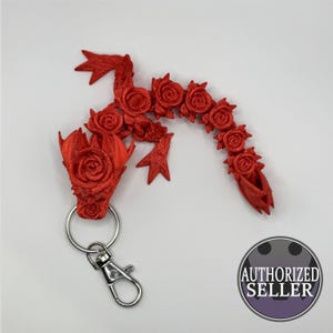 6&quot; Rose Dragon Tadling Keychain – 3D Printed Articulated Fidget Toy, Fantasy Gift, Stocking Stuffer