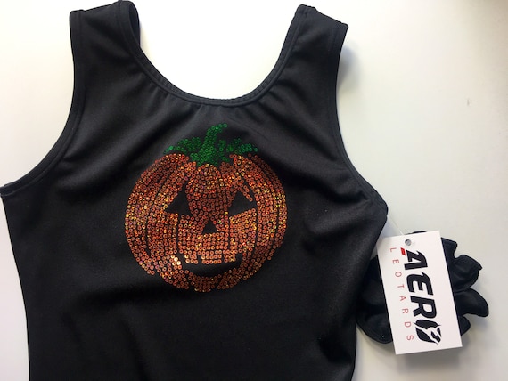 Gymnastic Leotards for Girl Long Sleeve Halloween Pumpkin One-Piece Dance Outfit