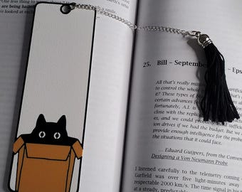 Marcapáginas de gato negro con borla, marcapáginas de gato adorable, regalo para amantes de los gatos, marcador de página minimalista para amantes de los libros.