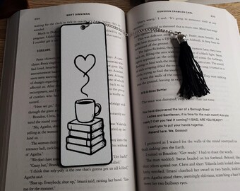 Marcapáginas de café y libros con borla, regalo para amantes de los libros, regalo para lectores.