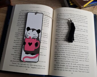 Possum Coffee Bookmark with Tassel, 3D Printed Book Lover Gift
