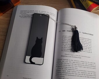 Black Cat Gazing Bookmark with Tassel or Without Tassel, Book Lover Gift