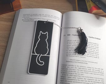 Black Cat Silhouette Bookmark with Tassel or Without Tassel, Book Lover Gift