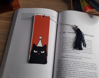 Grumpy Black Cat Bookmark with Tassel, 3D Printed Durable Book Lover Gift