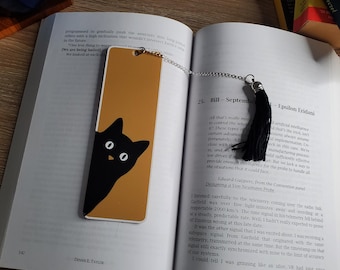Peeking Black Cat Bookmark with Tassel or Without Tassel, Book Lover Gift