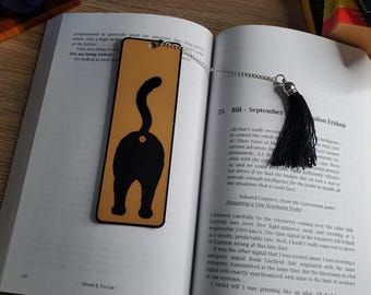Minimalist Black Cat Butt Bookmark with Tassel or Without Tassel, Funny Cat Gift