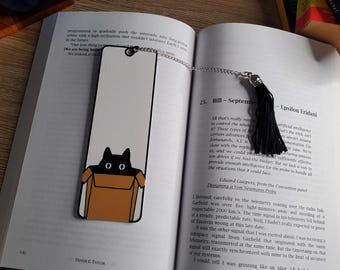 Marcapáginas Gato Negro en una Caja con o sin borla, Regalo para amantes de los libros