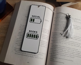 Marcapáginas Social Battery Cooked con y sin borla, marcador de página, regalo para libros