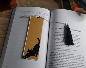 Stretching Black Cat Bookmark with Tassel or Without Tassel, Book Lover Gift